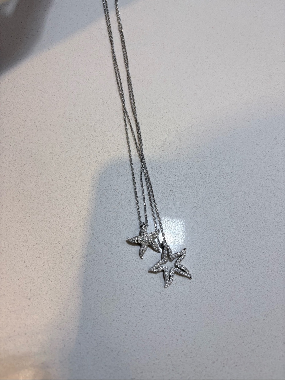 Sterling Silver Starfish Pendant Necklace - Sparkling White Swarovski brand